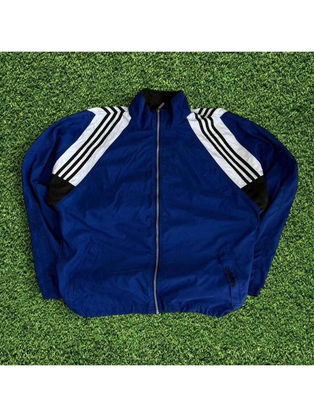 Vintage 2000s Adidas Blue Black White Boxy Windbreaker Jacket L